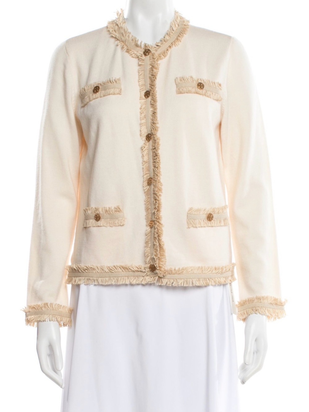 Tory Burch Cream Fringe-Trim Jacket